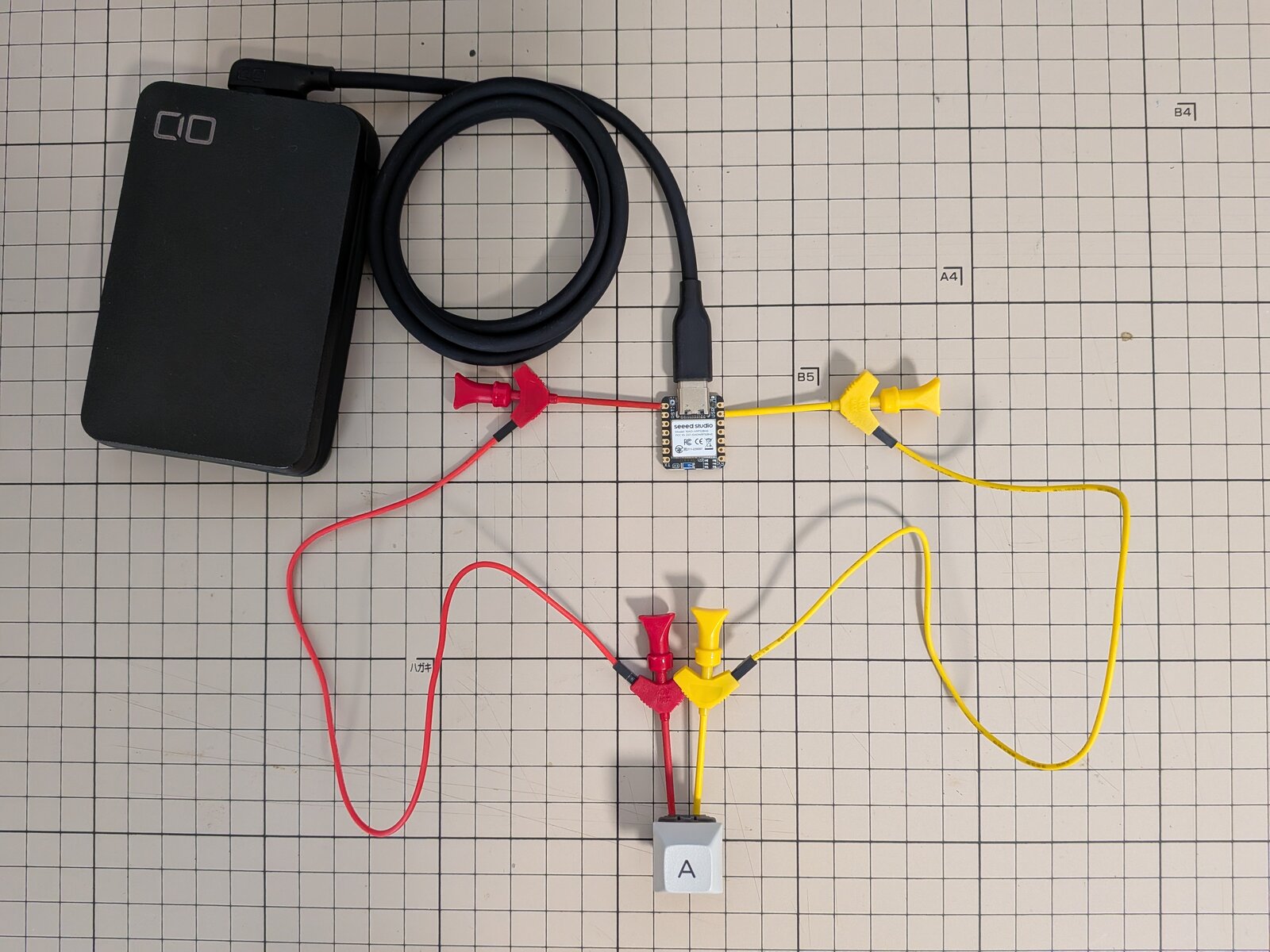 The full setup, powered from a power bank